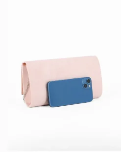 MISS GLOBO - Pochette rosa scamosciata e dettaglio argento sulla patta
