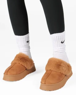 MISS GLOBO - Sabot camel scamosciato con pelliccia