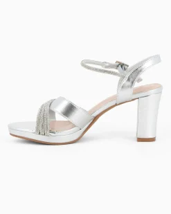 MISS GLOBO - Sandalo argento con cinturini in strass, tacco 7,5CM