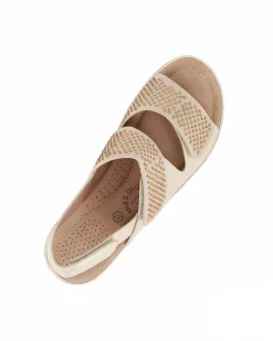 MISS GLOBO - Sandalo beige con strass e chiusure a strappo