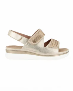 MISS GLOBO - Sandalo beige con strass e chiusure a strappo