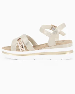 MISS GLOBO - Sandalo beige platform con sottopiede memory soft e dettaglio strass, zeppa 5CM