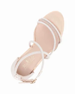 MISS GLOBO - Sandalo champagne con cinturini incrociati e strass, tacco 8,5CM