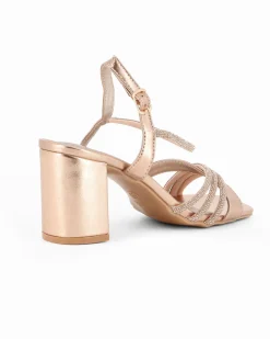 MISS GLOBO - Sandalo champagne con strass e punta quadrata, tacco 7CM