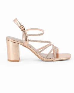 MISS GLOBO - Sandalo champagne con strass e punta quadrata, tacco 7CM