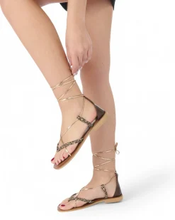 MISS GLOBO - Sandalo leopardato infradito lace-up, MADE IN ITALY