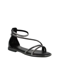 MISS GLOBO - Sandalo nero con strass e zip posteriore