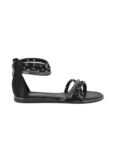 MISS GLOBO - Sandalo nero con strass, borchie e zip posteriore