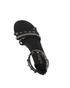MISS GLOBO - Sandalo nero con strass, borchie e zip posteriore