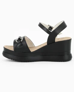 MISS GLOBO - Sandalo nero platform con sottopiede memory soft e morsetto, zeppa 7CM