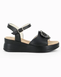 MISS GLOBO - Sandalo nero platform con sottopiede memory soft e dettaglio metallico in strass, zeppa 5CM
