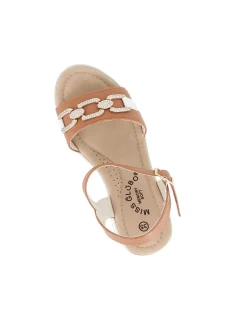MISS GLOBO - Sandalo platform cuoio e bianco con sottopiede in memory soft e morsetto in strass, tacco 7CM