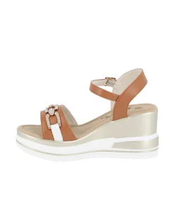 MISS GLOBO - Sandalo platform cuoio e bianco con sottopiede in memory soft e morsetto in strass, tacco 7CM