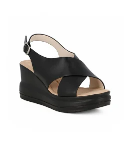 MISS GLOBO - Sandalo platform nero con incrocio frontale e sottopiede in memory soft, zeppa 7,5CM
