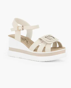 MISS GLOBO - Sandalo platform panna con sottopiede in memory soft, zeppa 7CM