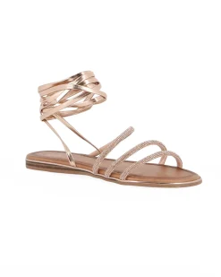 MISS GLOBO - Sandalo rosa/oro lace-up con cinturini in strass