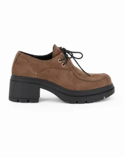 MISS GLOBO - Scarpa khaki scamosciata con lacci e suola track, tacco 6CM