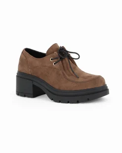 MISS GLOBO - Scarpa khaki scamosciata con lacci e suola track, tacco 6CM