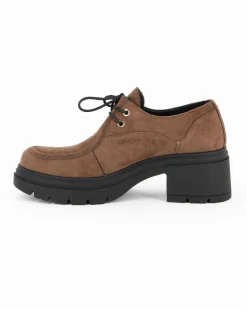 MISS GLOBO - Scarpa khaki scamosciata con lacci e suola track, tacco 6CM