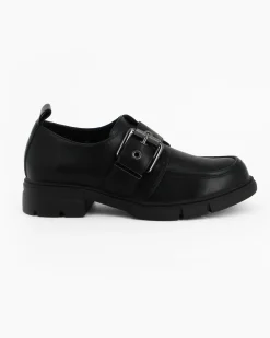 MISS GLOBO - Scarpa nera con suola track e cinturino con fibbia frontale