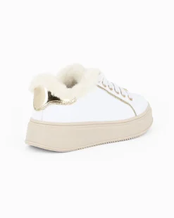 MISS GLOBO - Scarpa sneakers bianca da bambina con lacci e pelliccetta