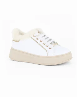 MISS GLOBO - Scarpa sneakers bianca da bambina con lacci e pelliccetta