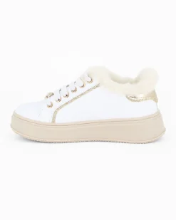 MISS GLOBO - Scarpa sneakers bianca da bambina con lacci e pelliccetta