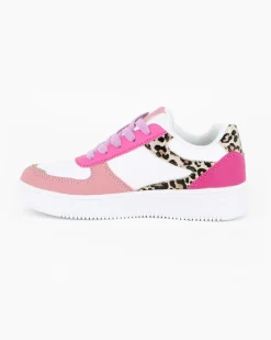 MISS GLOBO - Scarpa sneakers bianca e rosa da bambina con inserti leopardati