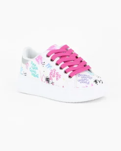 MISS GLOBO - Scarpa sneakers bianca da bambina con lacci fucsia