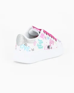 MISS GLOBO - Scarpa sneakers bianca da bambina con lacci fucsia
