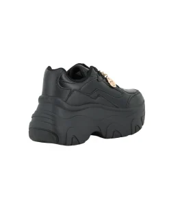 MISS GLOBO - Scarpa sneakers nera da donna con lacci e cuore in strass