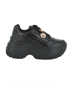 MISS GLOBO - Scarpa sneakers nera da donna con lacci e cuore in strass