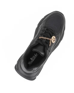 MISS GLOBO - Scarpa sneakers nera da donna con lacci e cuore in strass
