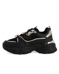 MISS GLOBO - Scarpa sneakers nera da donna con inserti glitterati e ciondoli tra i lacci