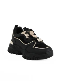 MISS GLOBO - Scarpa sneakers nera da donna con inserti glitterati e ciondoli tra i lacci