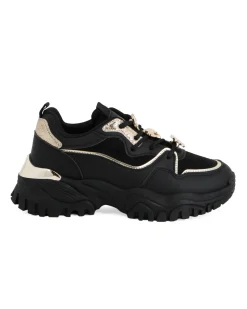 MISS GLOBO - Scarpa sneakers nera da donna con inserti glitterati e ciondoli tra i lacci