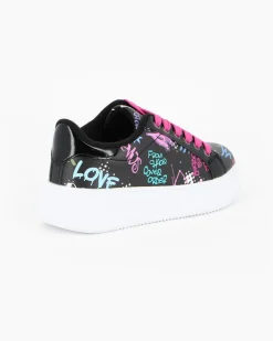 MISS GLOBO - Scarpa sneakers nera da bambina con lacci fucsia