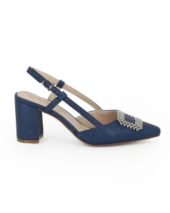 MISS GLOBO - Slingback blu con accessorio sulla punta tacco 7cm con memory foam