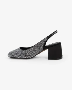MISS GLOBO - Slingback nera con strass, punta tonda e sottopiede in memory foam TACCO 6,5