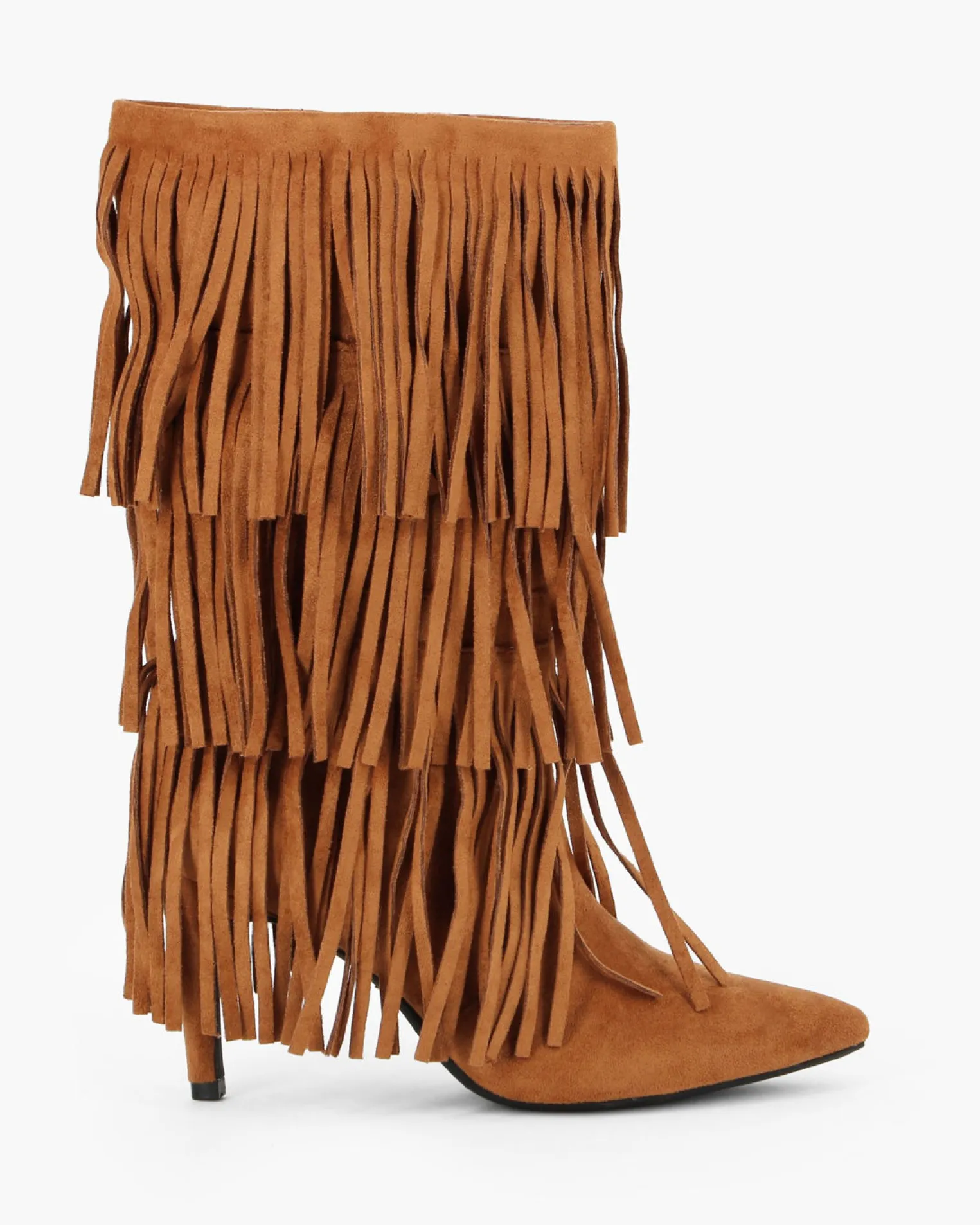 MISS GLOBO - Stivale camel scamosciato con frange e zip laterale, tacco 8CM