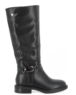 MISS GLOBO - Stivale nero con zip laterale e cinturino con morsetto, tacco 3CM