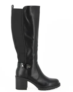 MISS GLOBO - Stivale nero con zip laterale e inserto elasticizzato, tacco 7CM