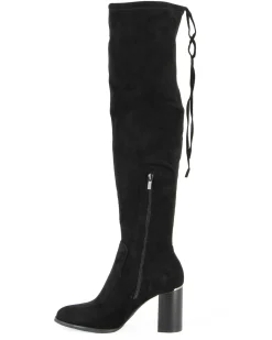 MISS GLOBO - Stivale nero scamosciato con zip laterale e coulisse, tacco 8CM