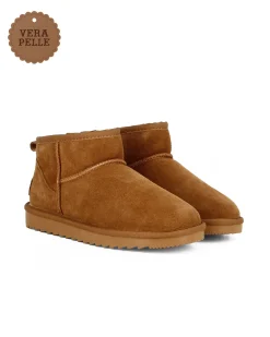 MISS GLOBO - Stivaletto camel in VERA PELLE con pelliccia interna