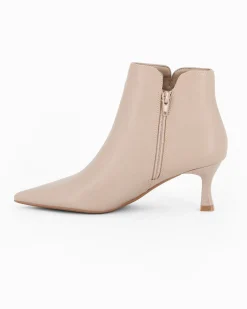 MISS GLOBO - Tronchetto beige a punta con zip laterale, tacco 6CM