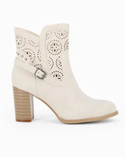 MISS GLOBO - Tronchetto beige traforato con zip laterale, tacco 7,5CM
