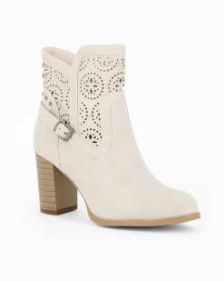 MISS GLOBO - Tronchetto beige traforato con zip laterale, tacco 7,5CM