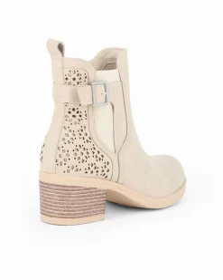MISS GLOBO - Tronchetto beige traforato con zip laterale, tacco 5,5CM