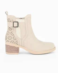 MISS GLOBO - Tronchetto beige traforato con zip laterale, tacco 5,5CM