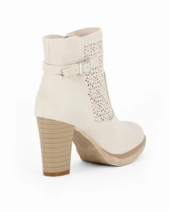 MISS GLOBO - Tronchetto beige traforato con zip laterale, tacco 8CM